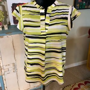 NWT Calvin Klein Short Flutter Sleeve Striped Pullover Striped Top. Size Medium